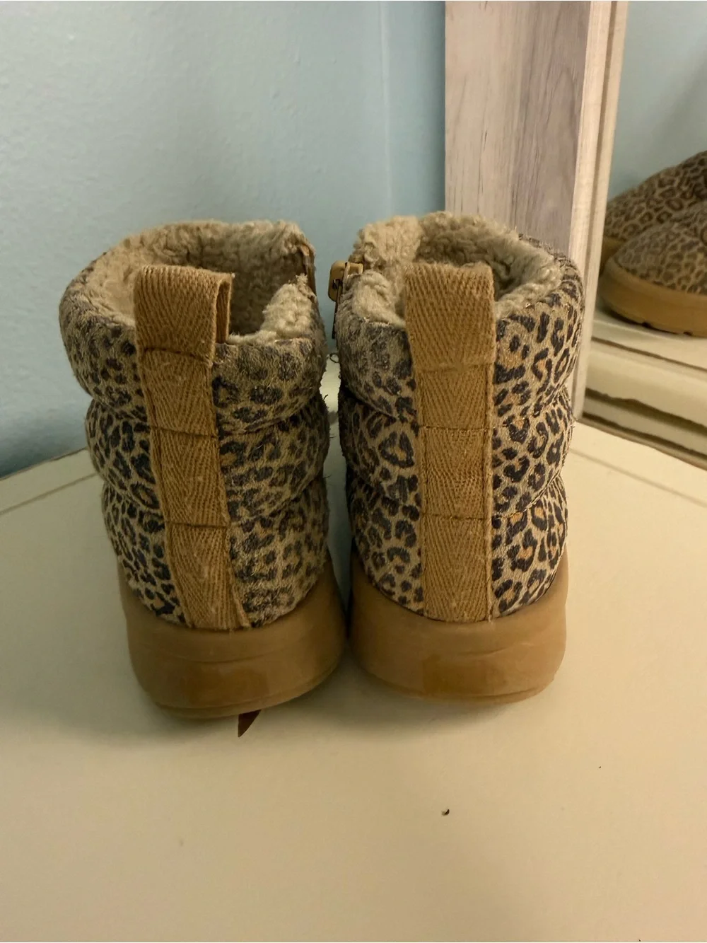 Zara Kids Leopard Sherpa Lined Ankle Boots EUR 24 Toddler US 8 Cozy